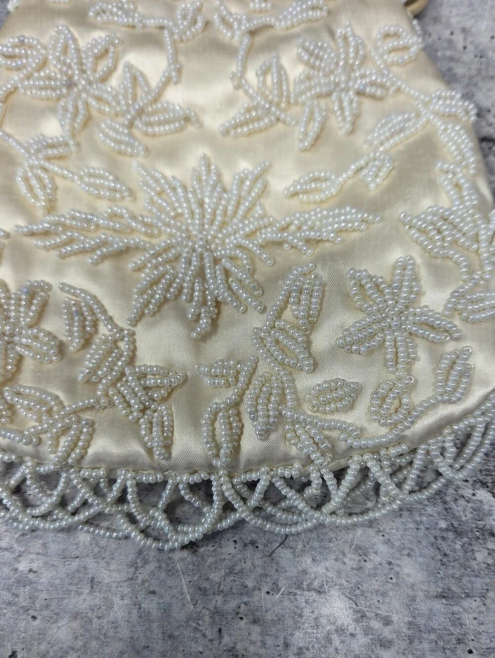 Vintage Ernest Ivory Beaded Gold Handle Handbag Evening Bag
